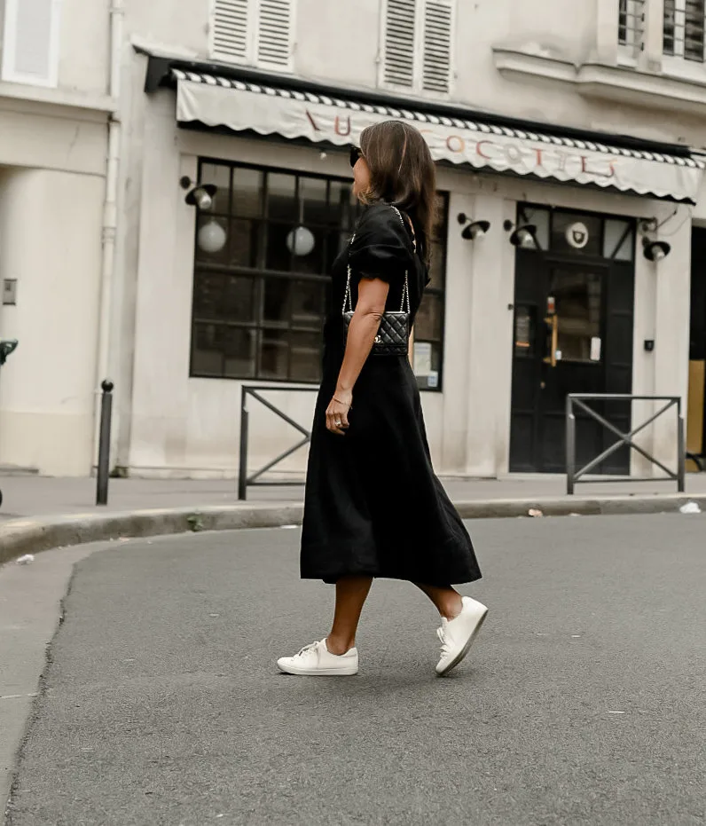 wearing sezane jack sneakers on the street
