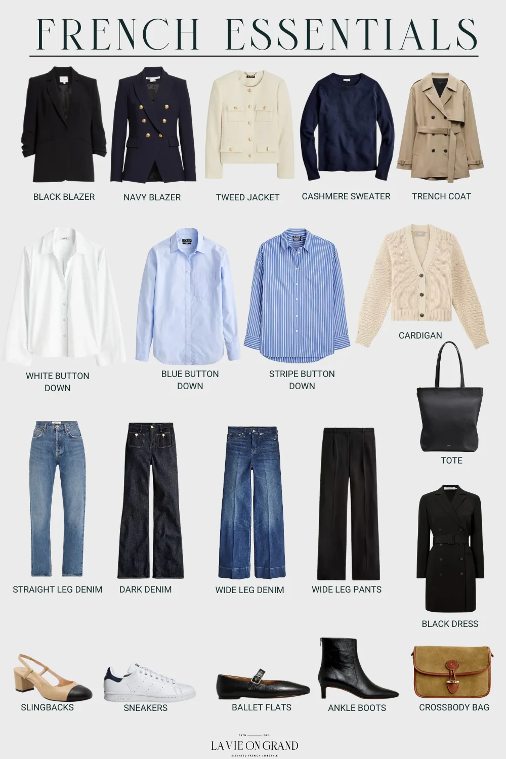 graphic of French wardrobe essentials to own.