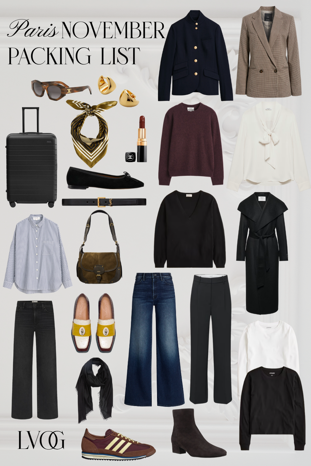 Graphic of 24 pieces to pack for Paris in November