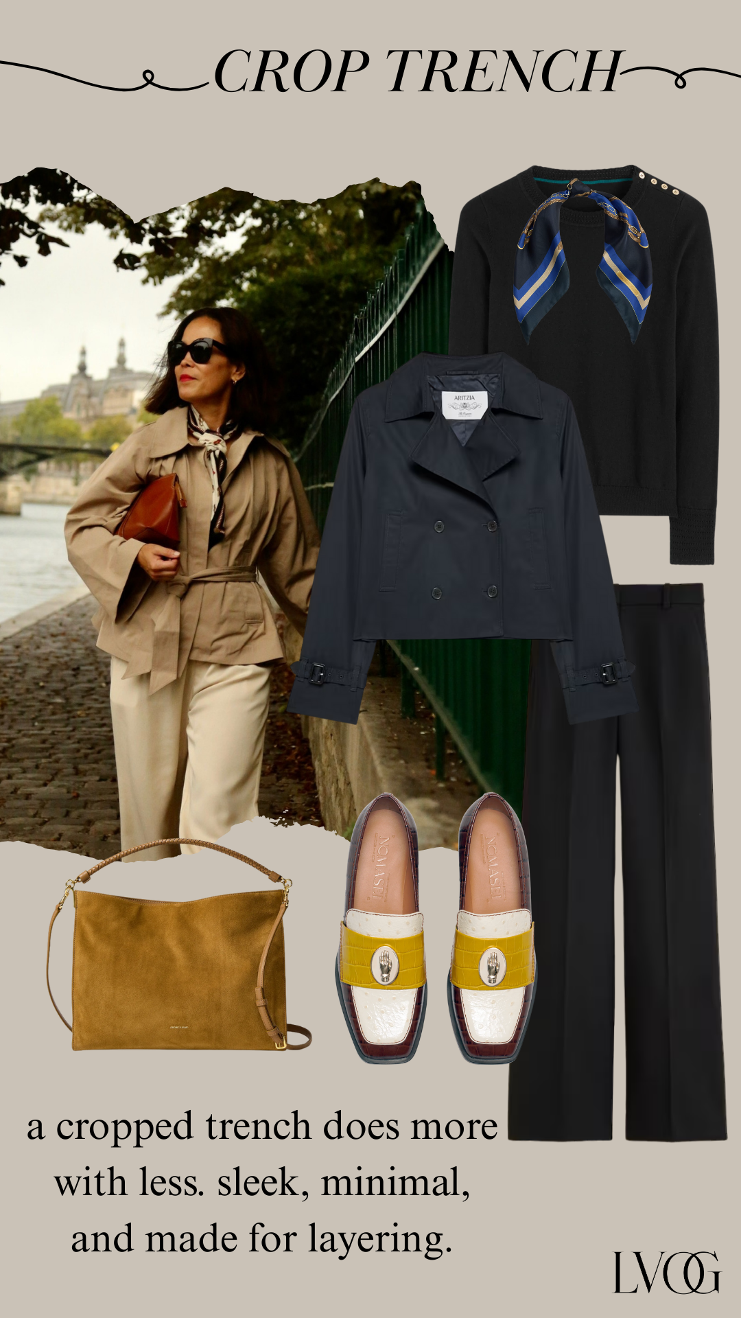 Navy Trench coat with loafers and yellow bag.