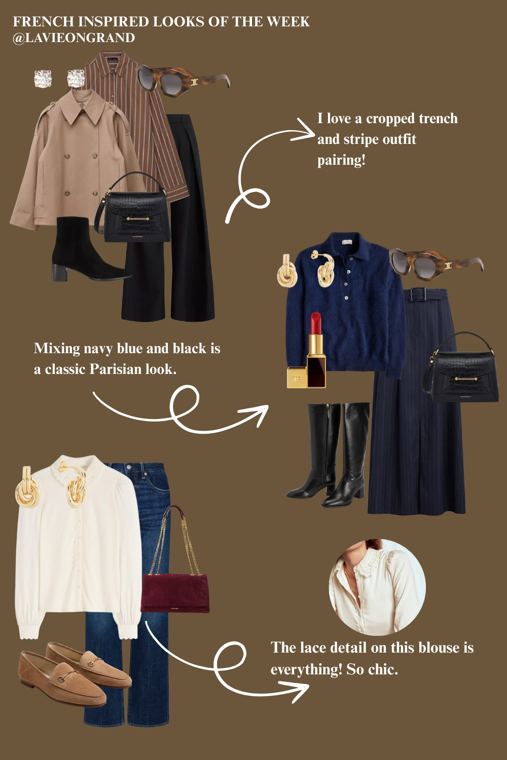 Graphic of clothing items for fall and autumn that are French inspired.