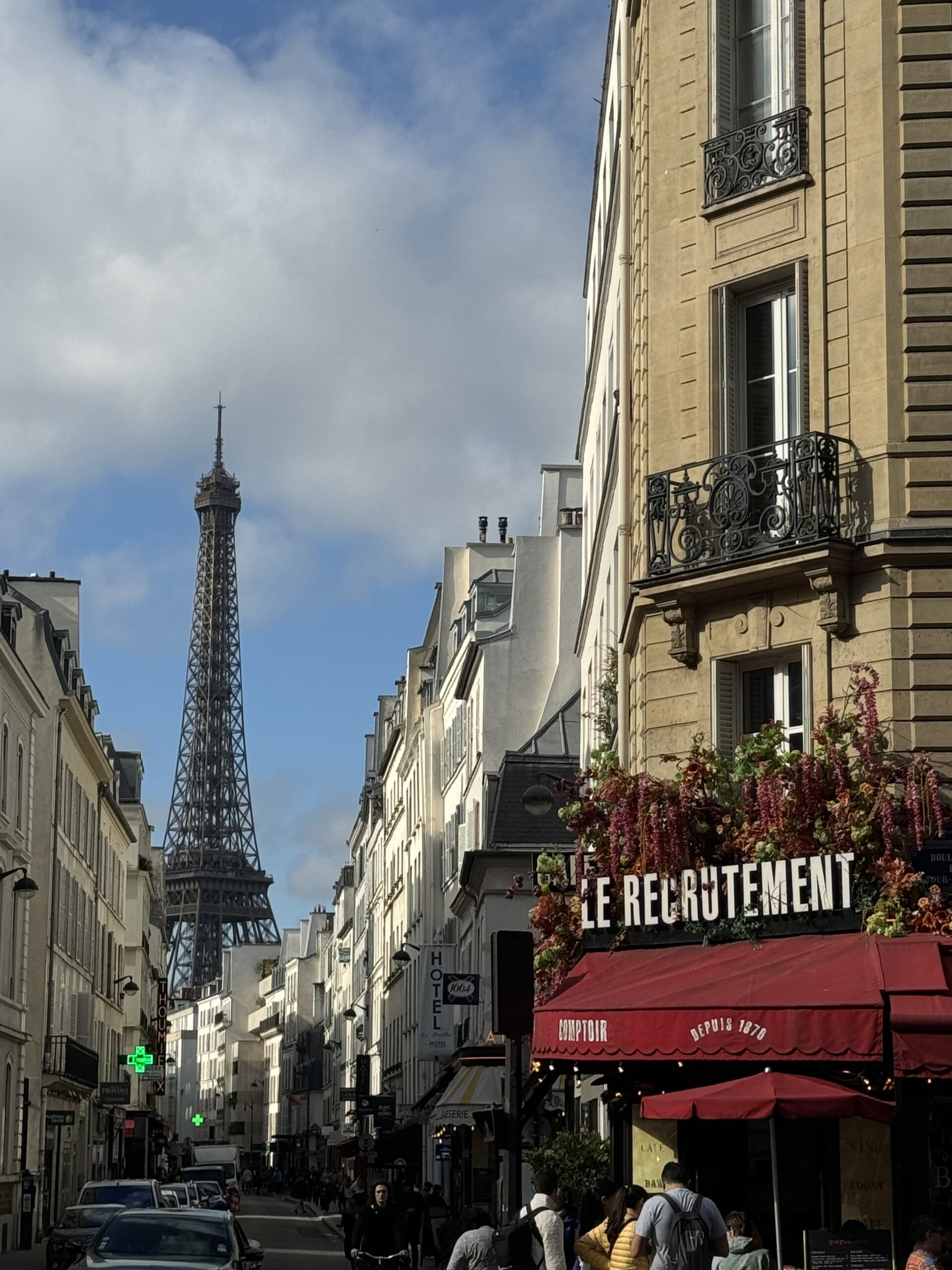 Eiffel Tower in the background in paris. 