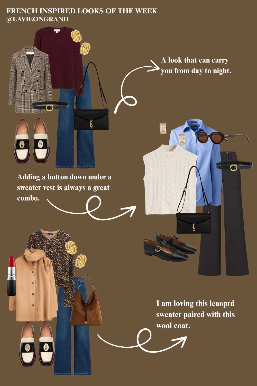 Graphic of pieces to wear on french fridays in the fall and autumn season.