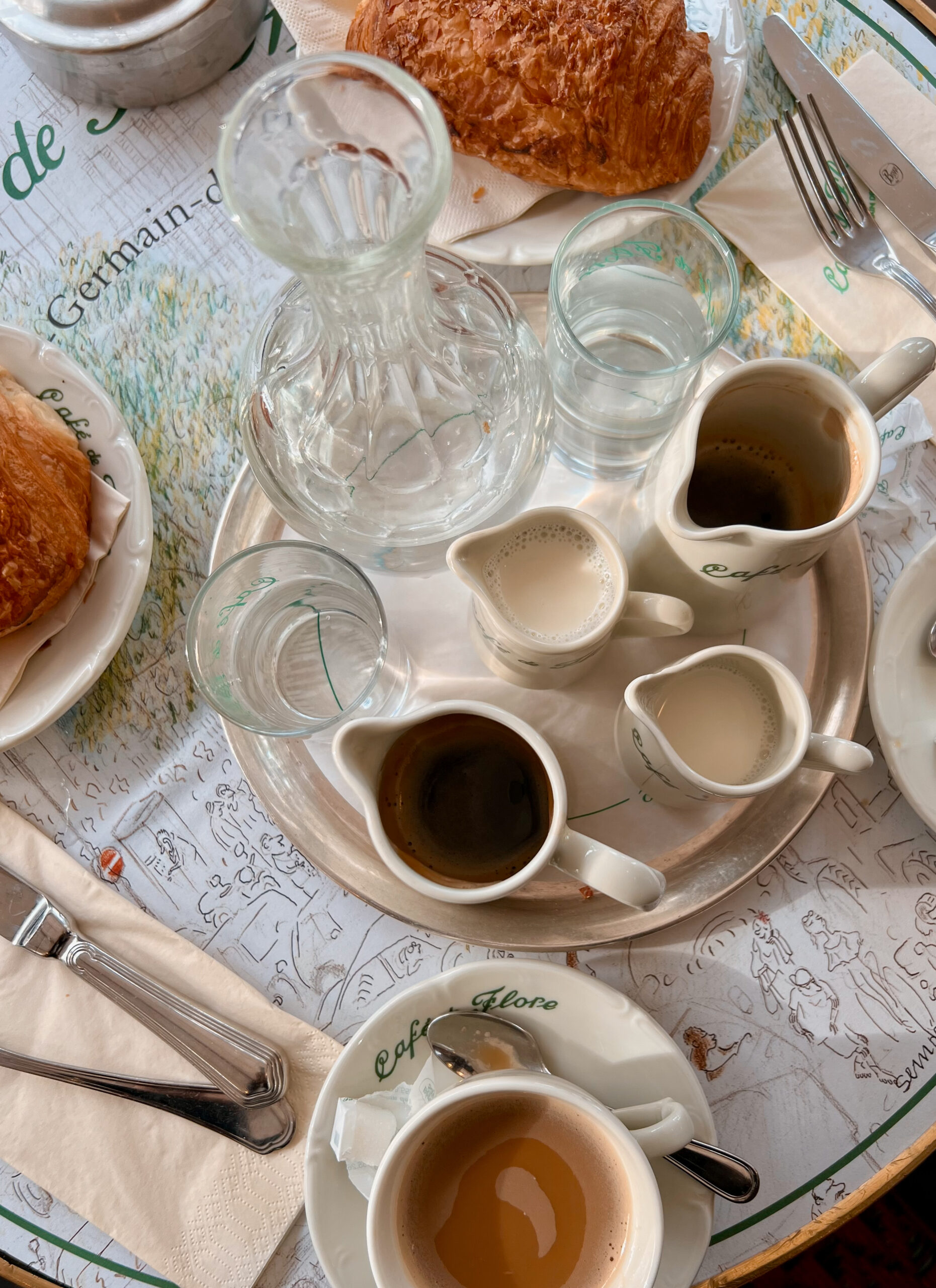 Coffee served at Café de Flore, one of the most iconic cafés in Saint-Germain-des-Prés, Paris.
