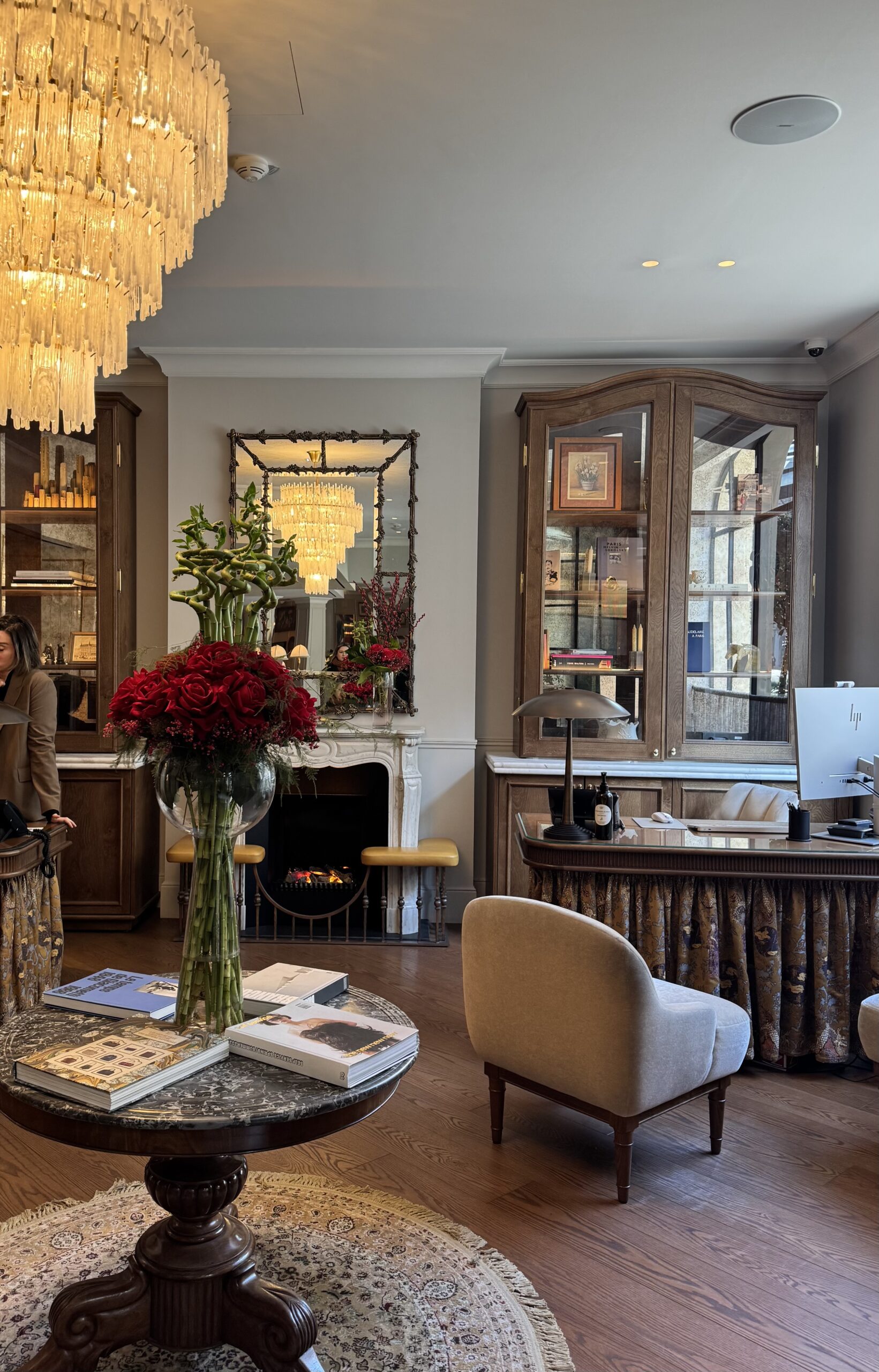Lobby of Hôtel Cayré in Saint-Germain-des-Prés featuring classic decor and Parisian elegance