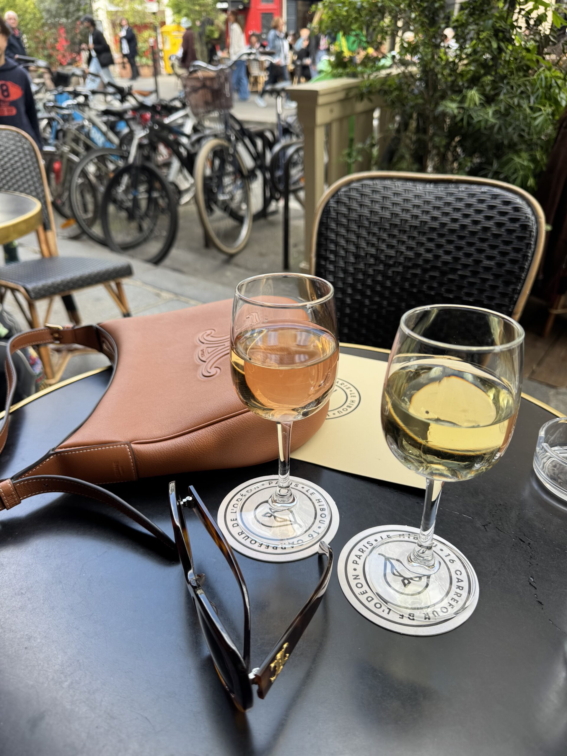 Evening glass of wine at a café in Saint Germain as evening settles in.
