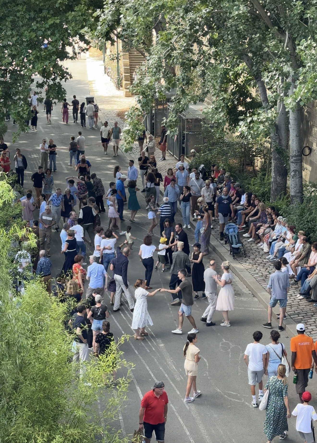 Sunday dancers along the Seine in Paris in summer — locals swing dancing under the trees